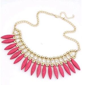 Spiked necklace statement Costume Jewelry Pink Bib Necklace